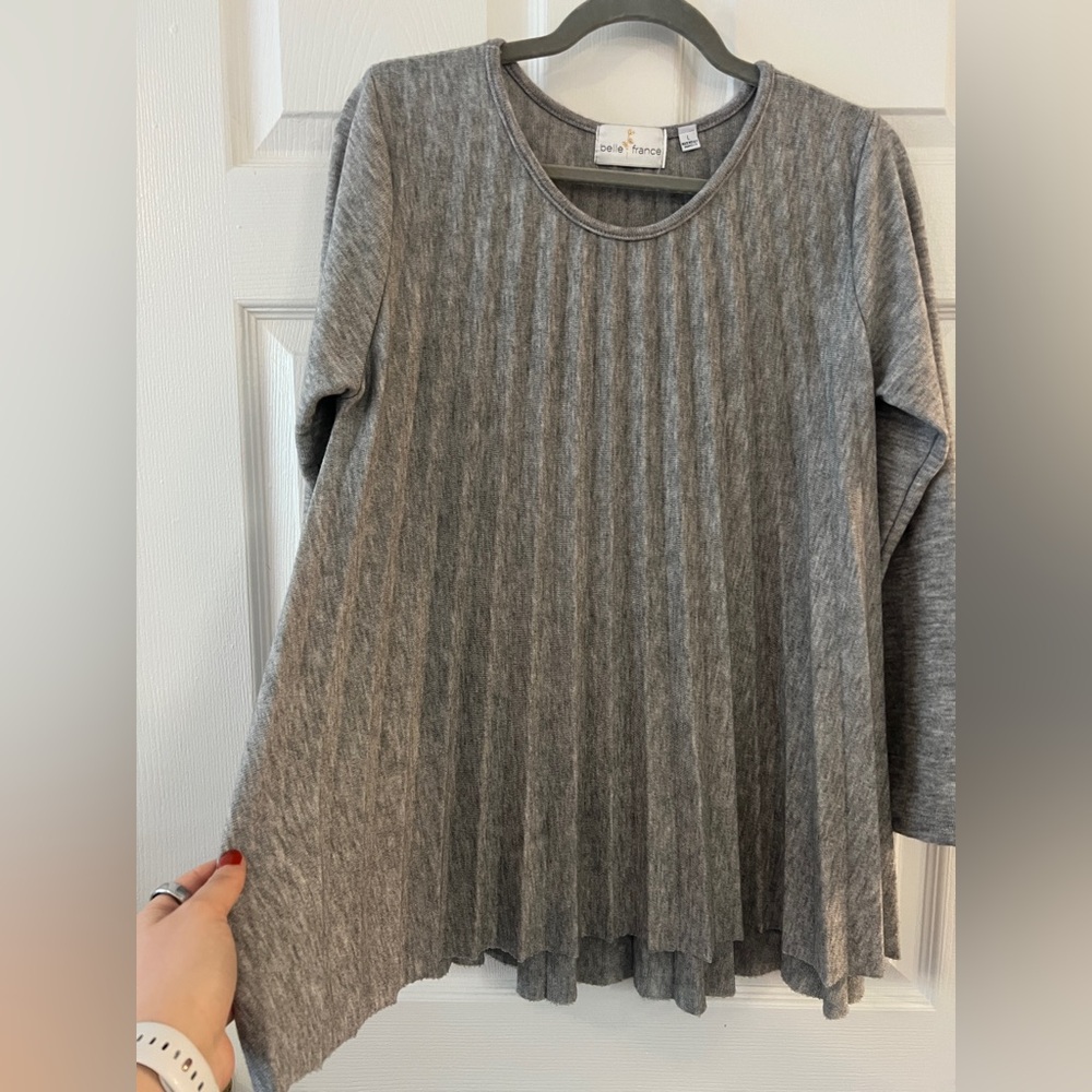 Belle France Pleated Gray Long Sleeve Blouse (Made in Italy) - Women’s L - Picture 4 of 4